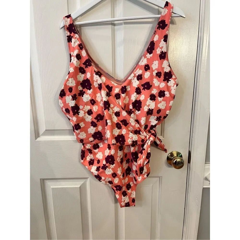 Tanya Taylor Pink Floral Wrap & Side Tie Swimsuit sz 3X NWOT